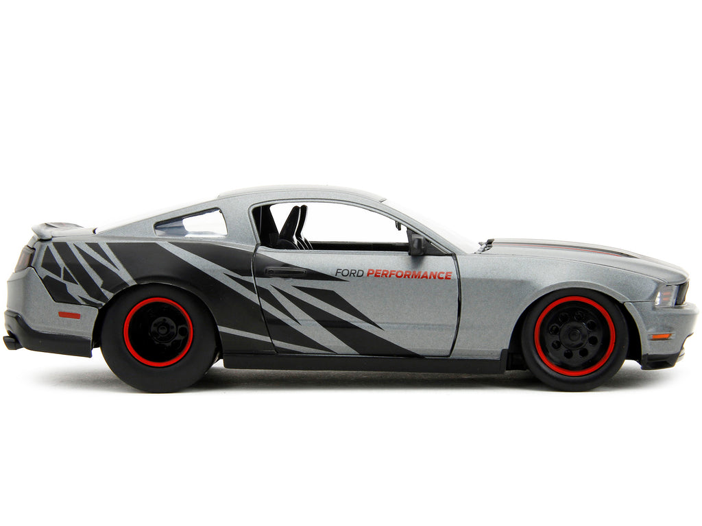 2010 Ford Mustang GT Matt Gray Metallic with Black Graphics and Stripes "Ford Performance" "Bigtime Muscle" Series 1/24 Diecast Model Car by Jada - image 3