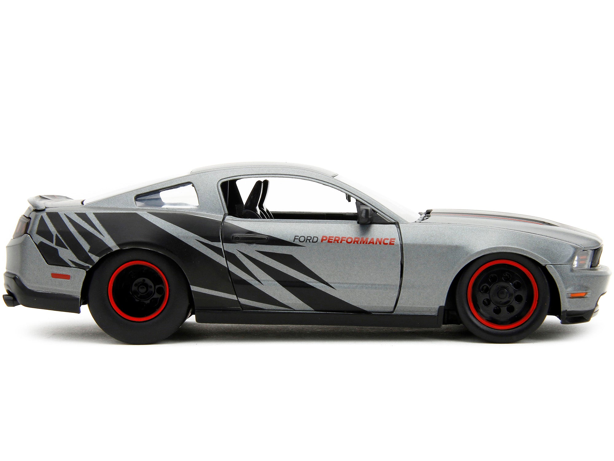 2010 Ford Mustang GT Matt Gray Metallic with Black Graphics and Stripes "Ford Performance" "Bigtime Muscle" Series 1/24 Diecast Model Car by Jada - image 3