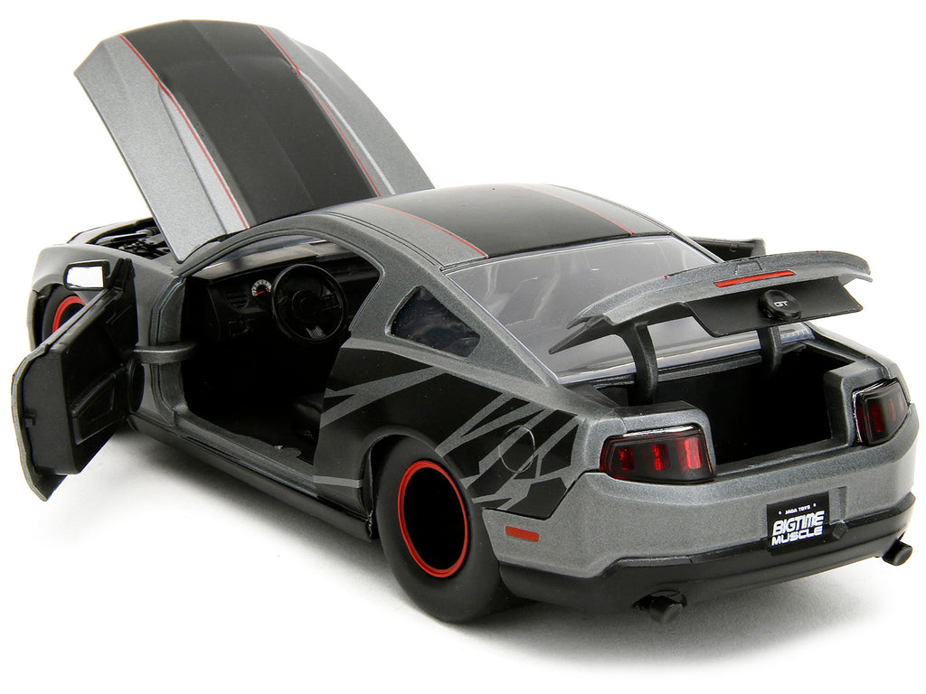 2010 Ford Mustang GT Matt Gray Metallic with Black Graphics and Stripes "Ford Performance" "Bigtime Muscle" Series 1/24 Diecast Model Car by Jada - image 4