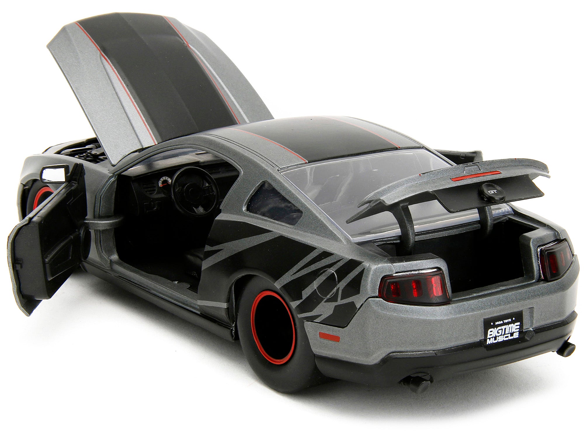 2010 Ford Mustang GT Matt Gray Metallic with Black Graphics and Stripes "Ford Performance" "Bigtime Muscle" Series 1/24 Diecast Model Car by Jada - image 4