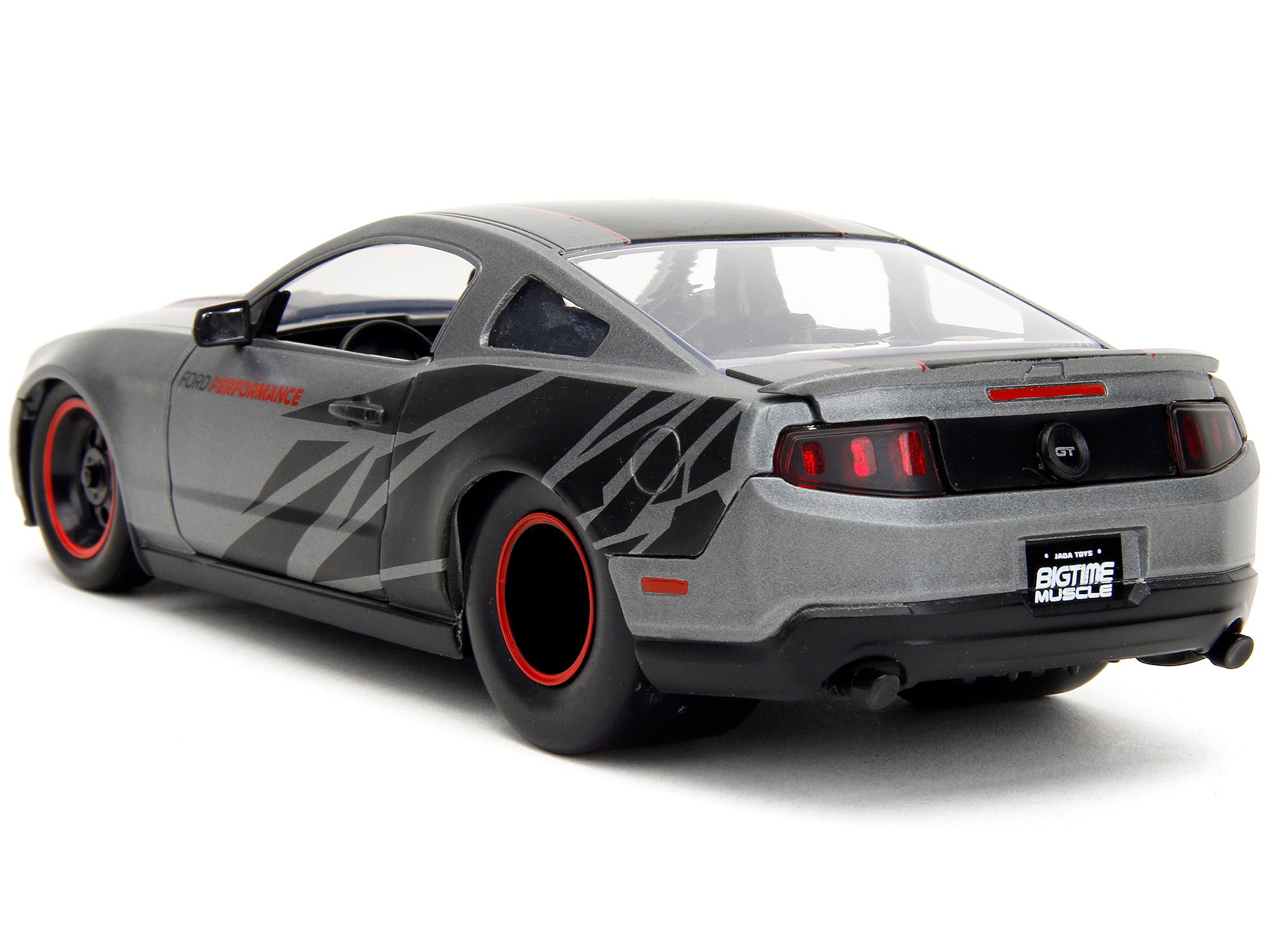 2010 Ford Mustang GT Matt Gray Metallic with Black Graphics and Stripes "Ford Performance" "Bigtime Muscle" Series 1/24 Diecast Model Car by Jada - image 5