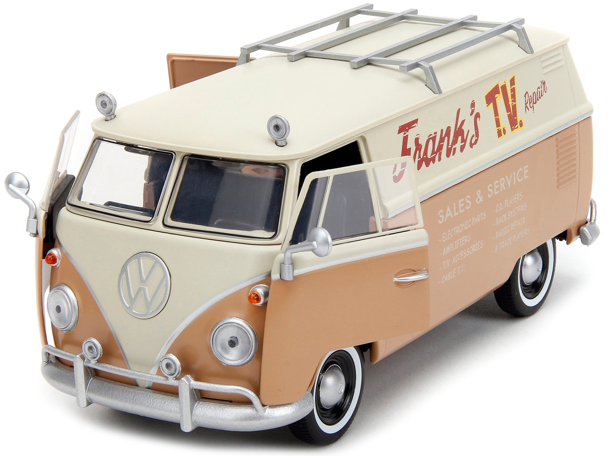 Volkswagen Bus "WheelJack" Tan and Beige "Frank's TV Repair" and Transformers Logo Diecast Statue "Transformers: Rise of the Beasts" (2023) Movie "Hollywood Rides" Series 1/24 Diecast Model Car by Jada - image 2