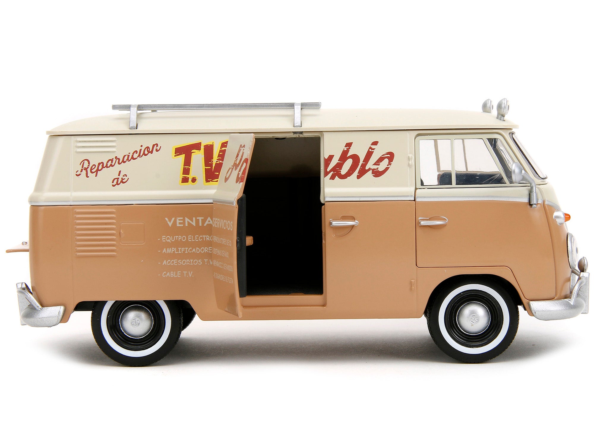 Volkswagen Bus "WheelJack" Tan and Beige "Frank's TV Repair" and Transformers Logo Diecast Statue "Transformers: Rise of the Beasts" (2023) Movie "Hollywood Rides" Series 1/24 Diecast Model Car by Jada - image 4