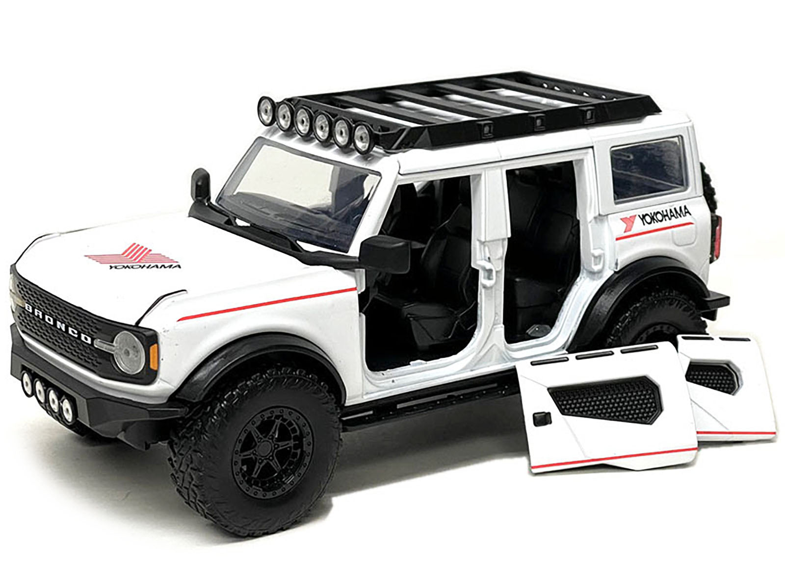 2021 Ford Bronco White with Red Stripes and Roof Rack "Yokohama Tires" "Just Trucks" Series 1/24 Diecast Model Car by Jada - image 2