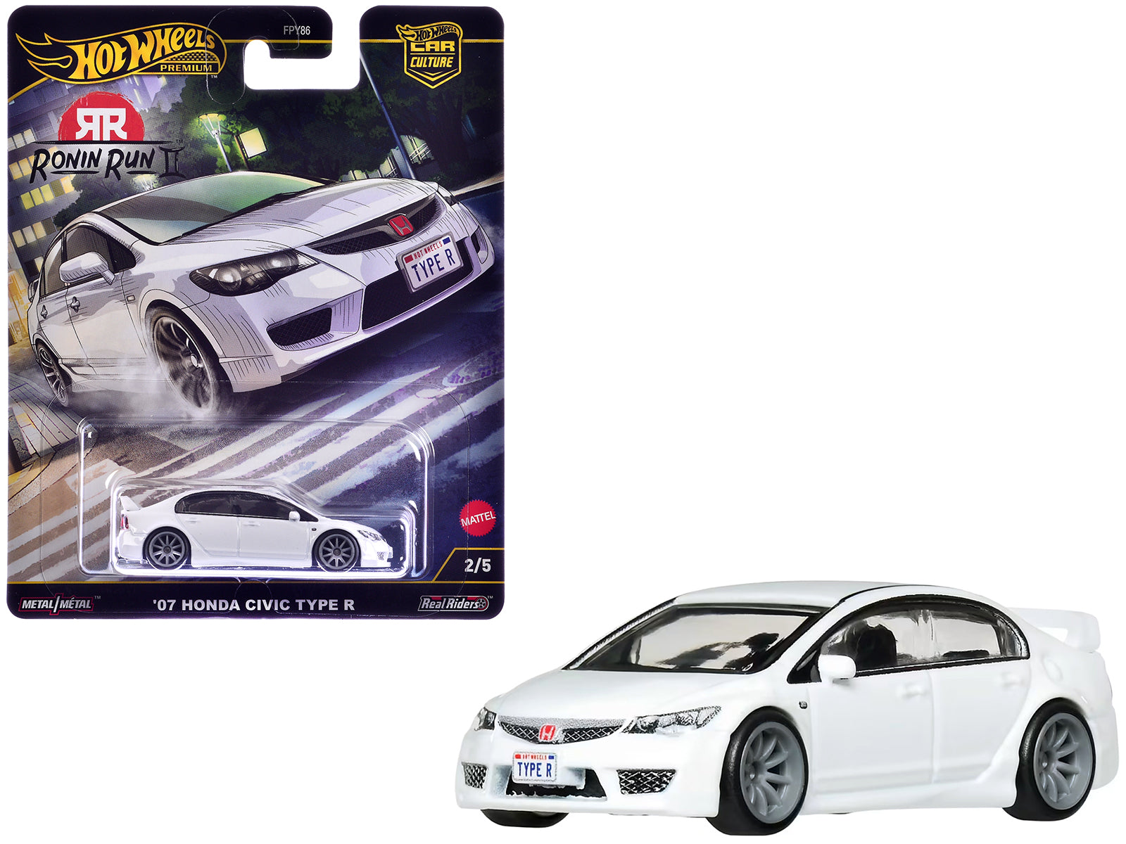 2007 Honda Civic Type R RHD (Right Hand Drive) White "Ronin Run II" Series Diecast Model Car by Hot Wheels