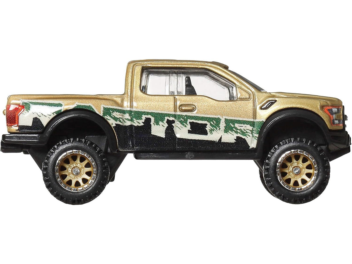 2017 Ford F-150 Raptor Pickup Truck Gold Metallic with Graphics "HW Off Road" Series Diecast Model Car by Hot Wheels - image 2