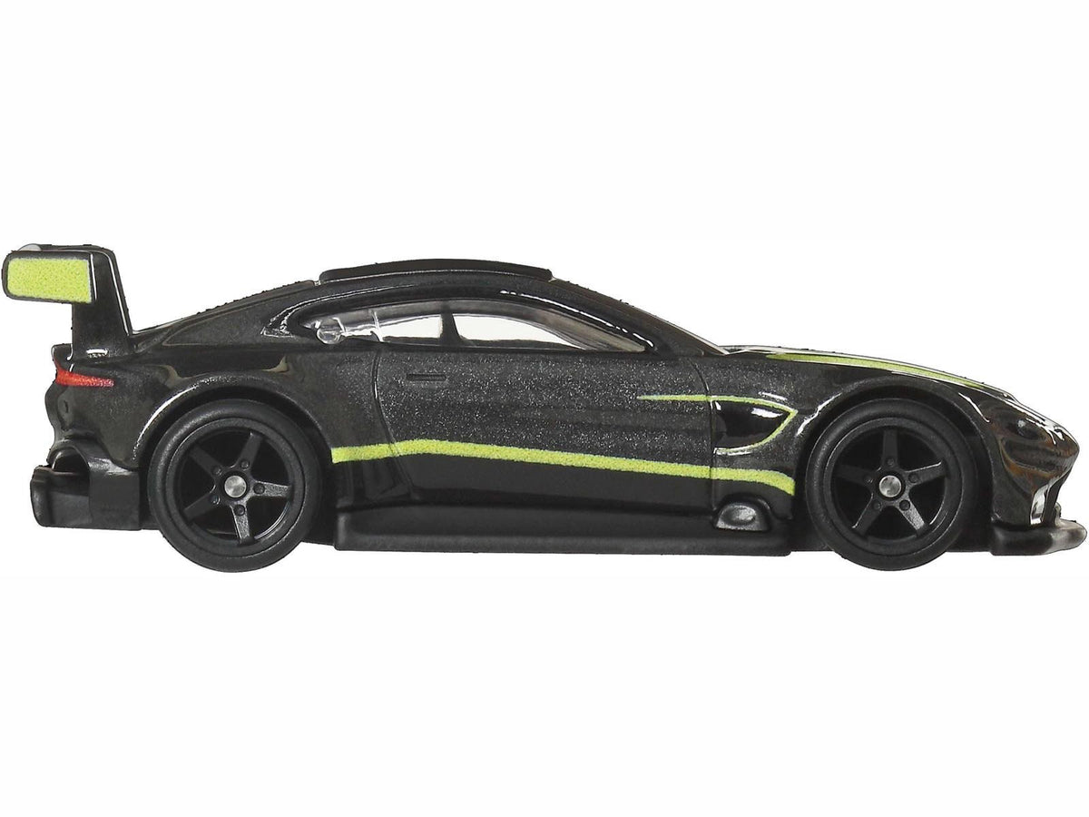 Aston Martin Vantage GTE Dark Gray Metallic with Lime Green Stripes "Euro Speed" Series Diecast Model Car by Hot Wheels - image 2
