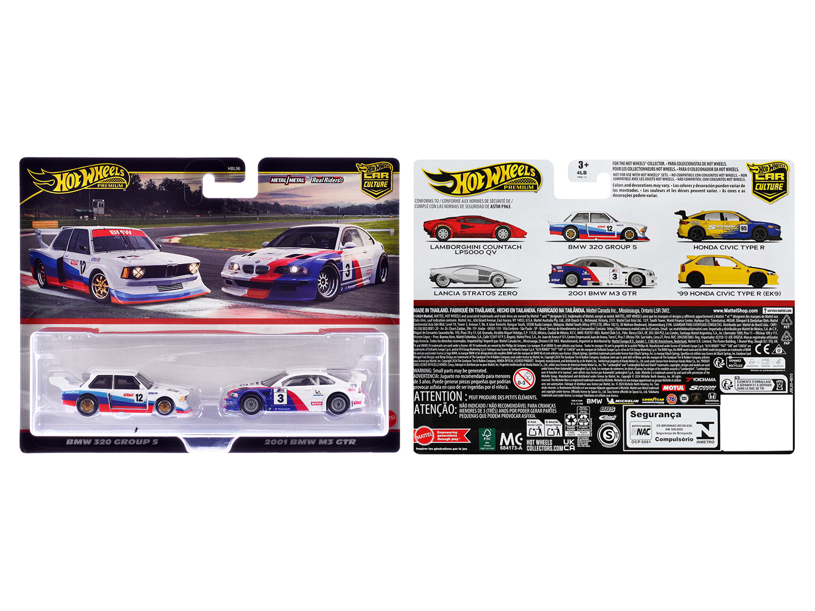 BMW 320 Group 5 #12 White with Stripes and 2001 BMW M3 GTR #3 White with Stripes "Car Culture" Set of 2 Cars Diecast Model Cars by Hot Wheels - image 3