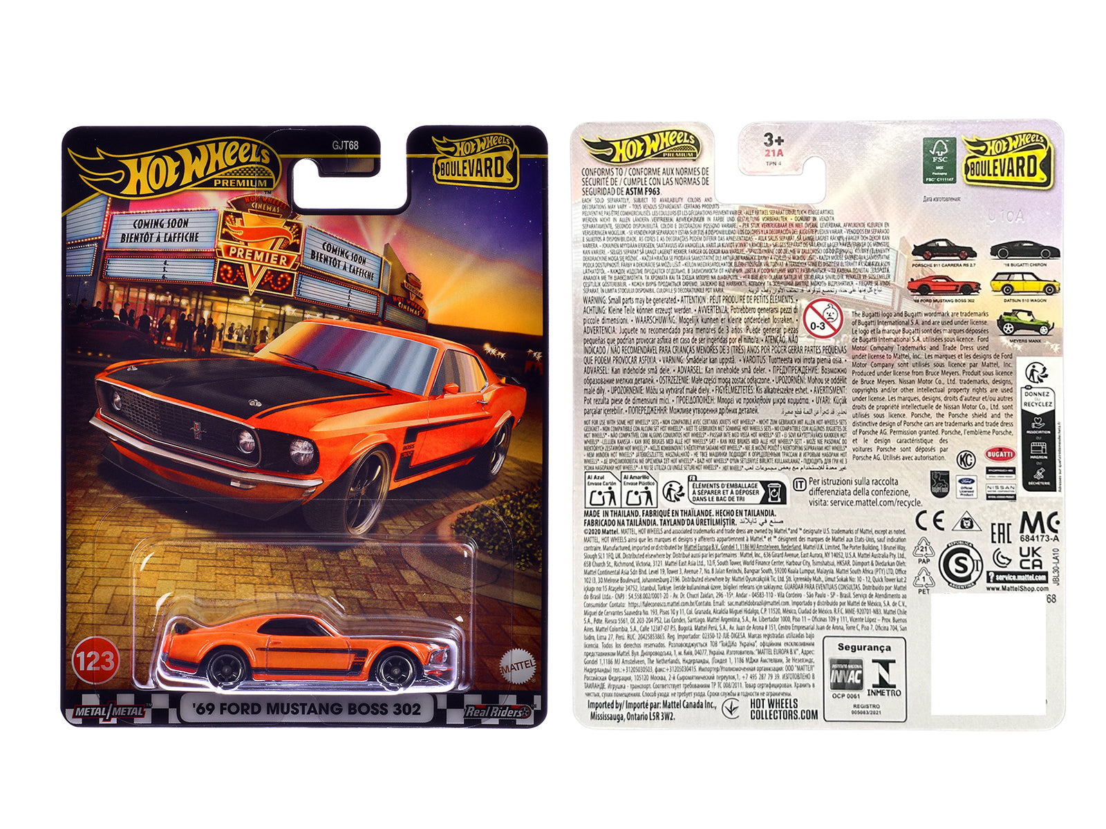 1969 Ford Mustang Boss 302 Orange with Black Stripes and Hood "Boulevard" Series Diecast Model Car by Hot Wheels - image 3
