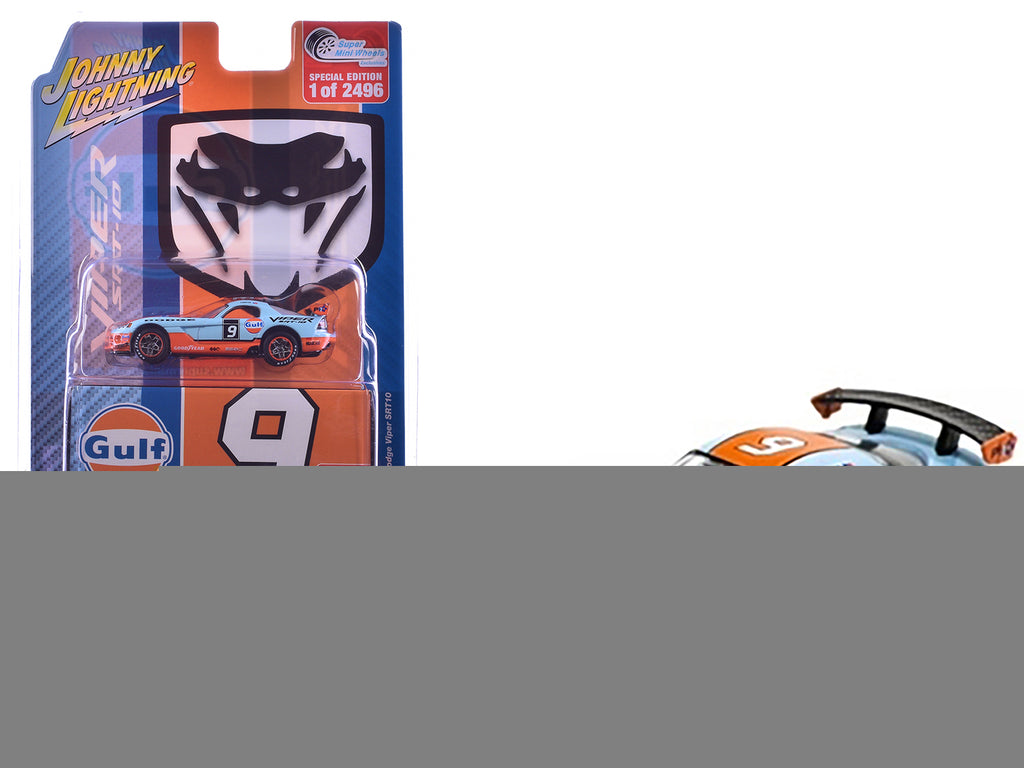 2008 Dodge Viper SRT10 #9 "Gulf Oil" Light Blue and Orange Limited Edition to 2496 pieces Worldwide 1/64 Diecast Model Car by Johnny Lightning
