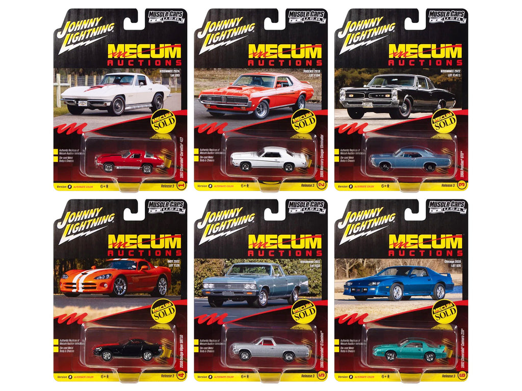 "Muscle Cars USA" 2025 Release 3 Set B of 6 pieces "MECUM Auctions" 1/64 Diecast Model Cars by Johnny Lightning