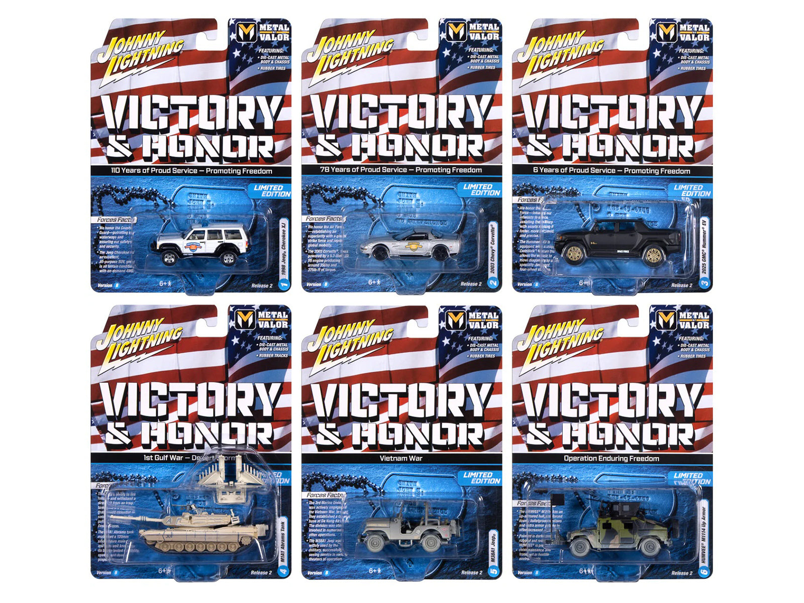 "Military" Set B of 6 pieces 2025 Release 2 Limited Edition 1/64 Diecast Model Cars by Johnny Lightning