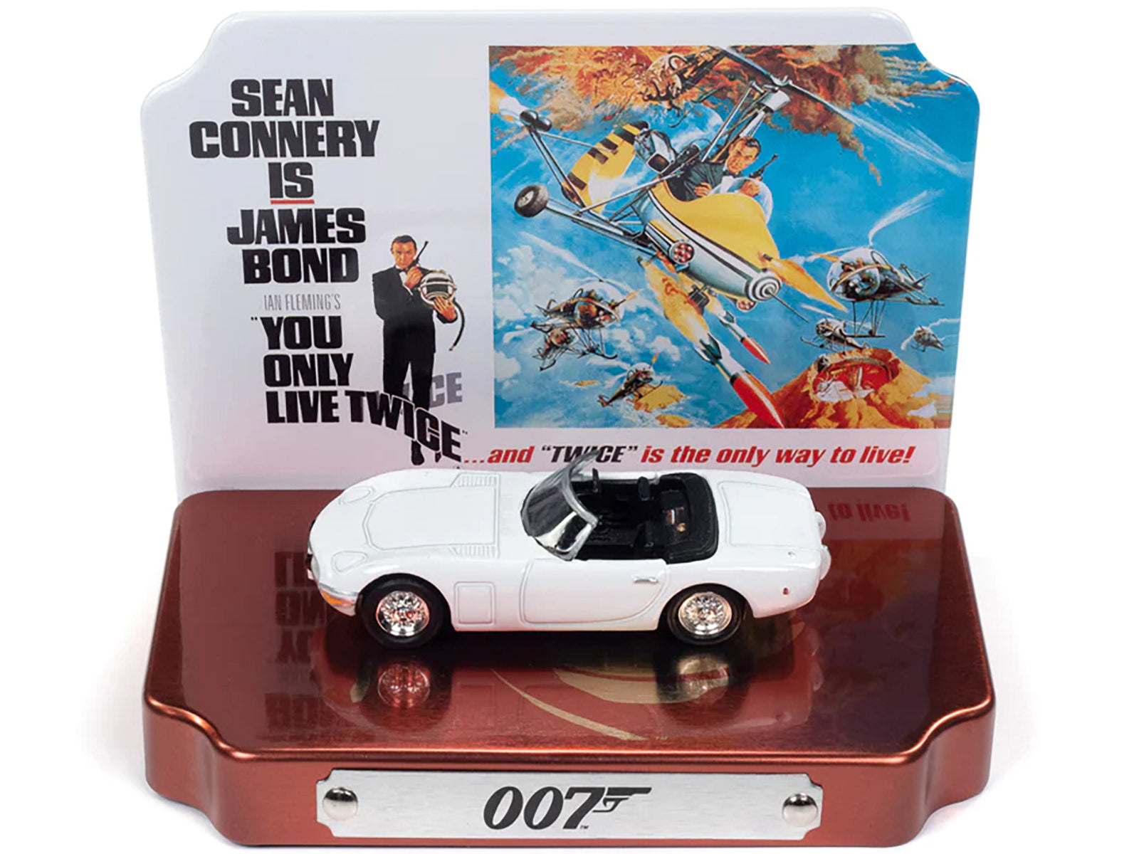 1967 Toyota 2000 GT Convertible RHD (Right Hand Drive) White 007 (James Bond) "You Only Live Twice" (1967) Movie with Collectible Tin Display "Silver Screen Machines" Series 1/64 Diecast Model Car by Johnny Lightning - image 2