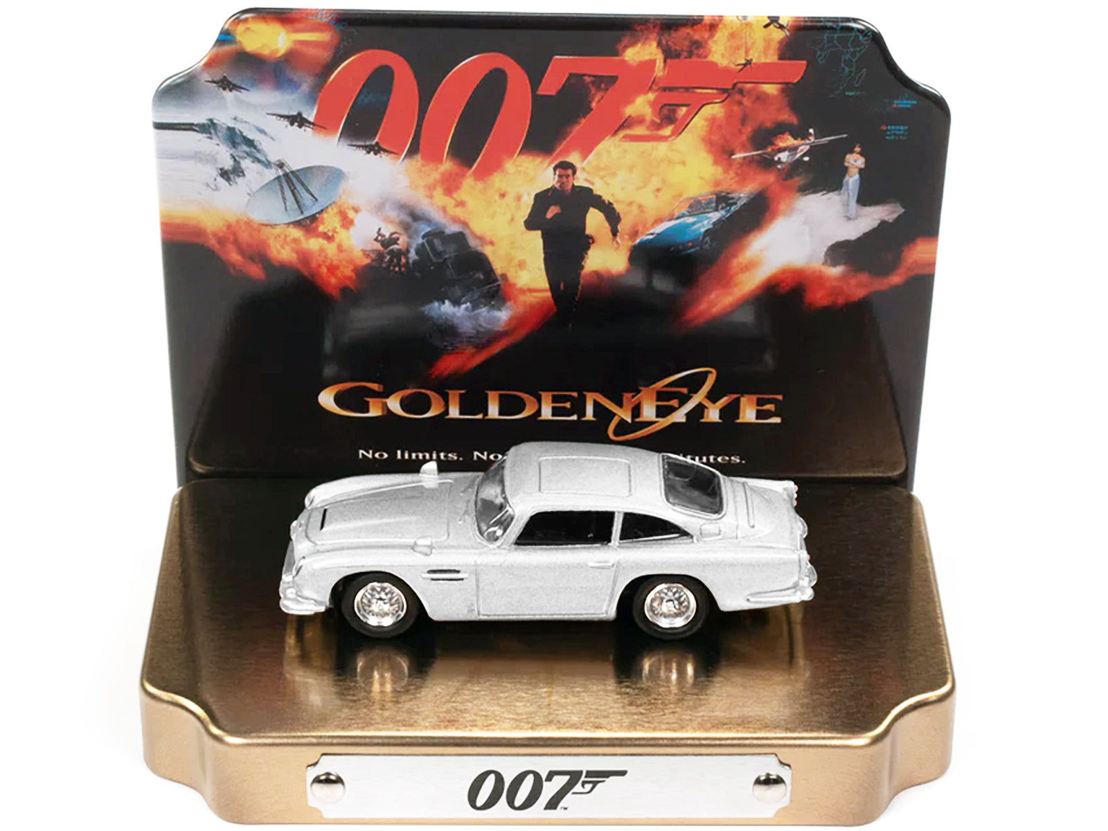 Aston Martin DB5 RHD (Right Hand Drive) Silver Metallic 007 (James Bond) "GoldenEye" (1995) Movie with Collectible Tin Display "Silver Screen Machines" Series 1/64 Diecast Model Car by Johnny Lightning - image 2