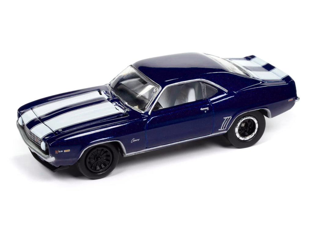 1969 Chevrolet Camaro Z28 Blue Metallic with White Stripes and Interior "Muscle Cars USA" Series 1/64 Diecast Model Car by Johnny Lightning - image 3