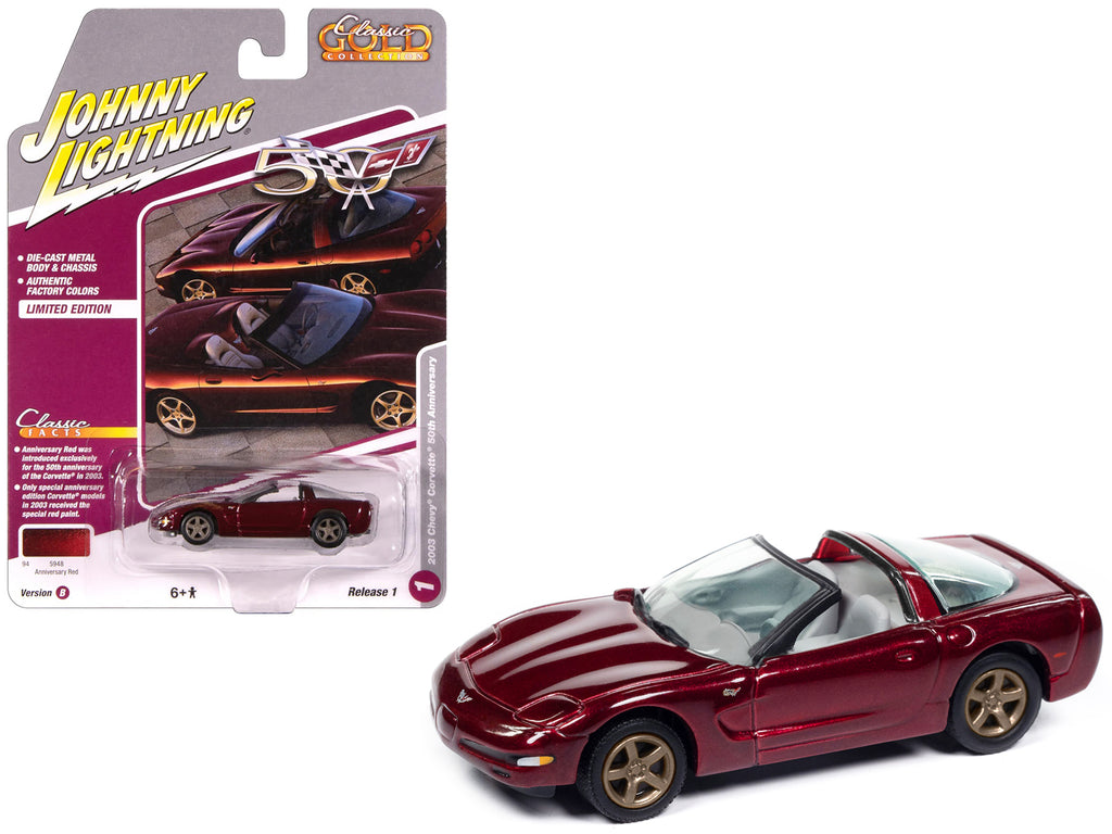 2003 Chevrolet Corvette Convertible "50th Anniversary" Anniversary Red Metallic "Classic Gold Collection" 1/64 Diecast Model Car by Johnny Lightning