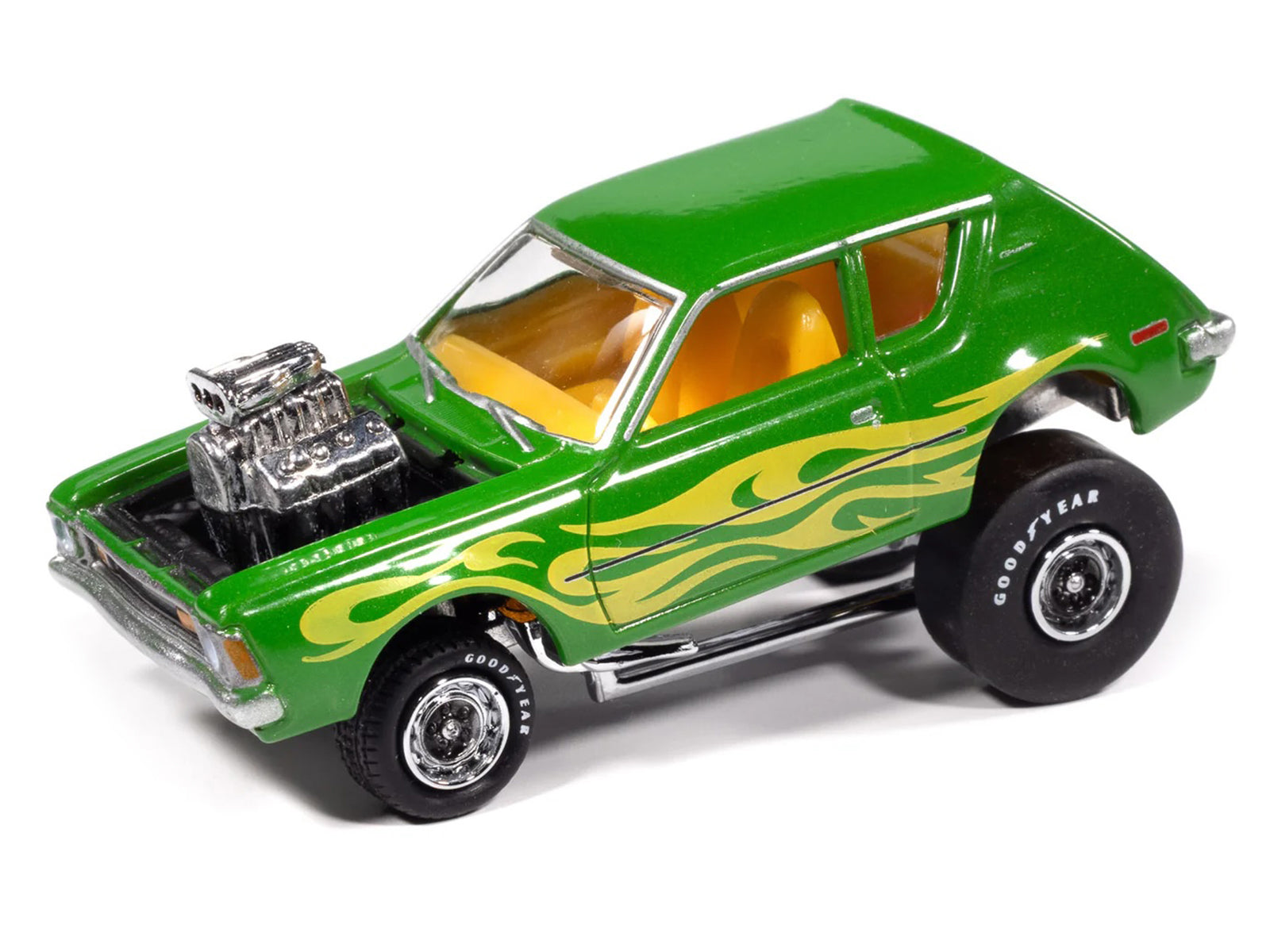 1971 AMC Gremlin Lime Green Metallic with Yellow Flames and Interior "Zingers!" Series 1/64 Diecast Model Car by Johnny Lightning - image 2