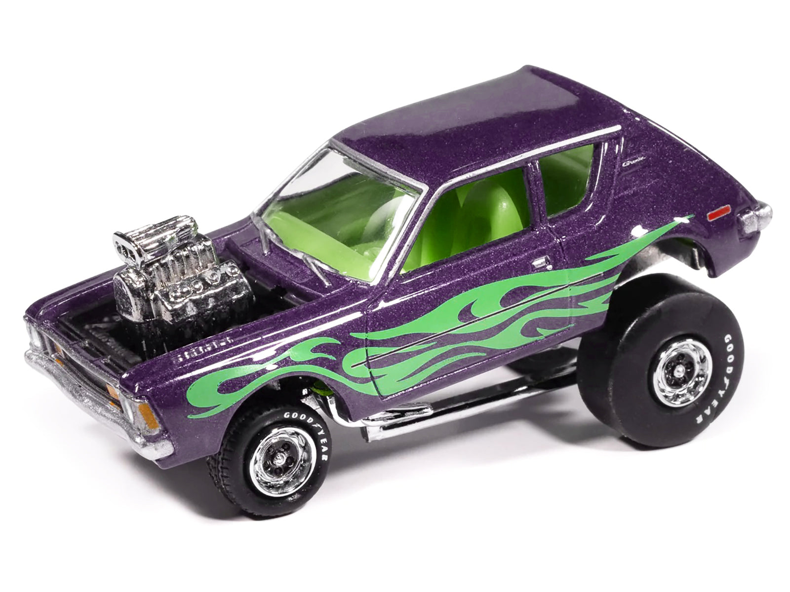 1971 AMC Gremlin Passion Purple Metallic with Green Flames and Interior "Zingers!" Series 1/64 Diecast Model Car by Johnny Lightning - image 2