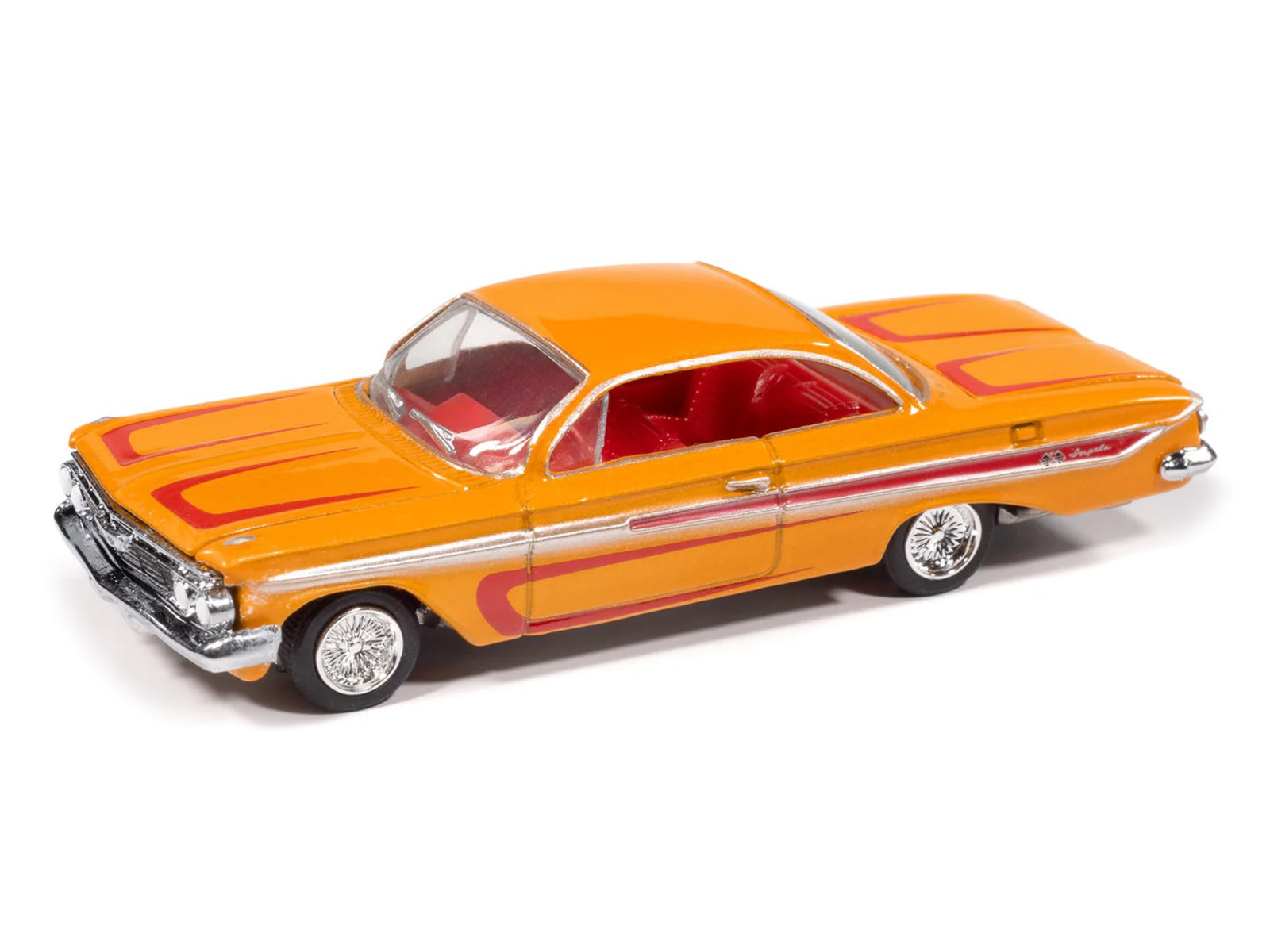 1961 Chevrolet Impala SS 409 Yellow Metallic with Red Stripes and Interior "Scrapin" Series 1/64 Diecast Model Car by Johnny Lightning - image 2