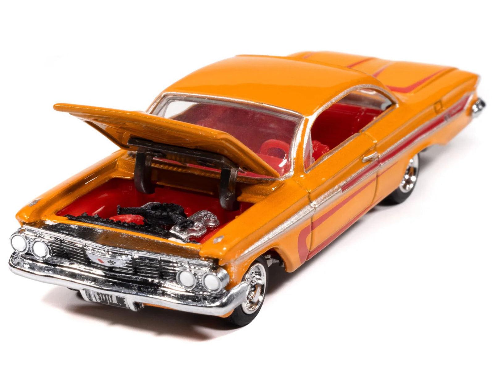 1961 Chevrolet Impala SS 409 Yellow Metallic with Red Stripes and Interior "Scrapin" Series 1/64 Diecast Model Car by Johnny Lightning - image 3