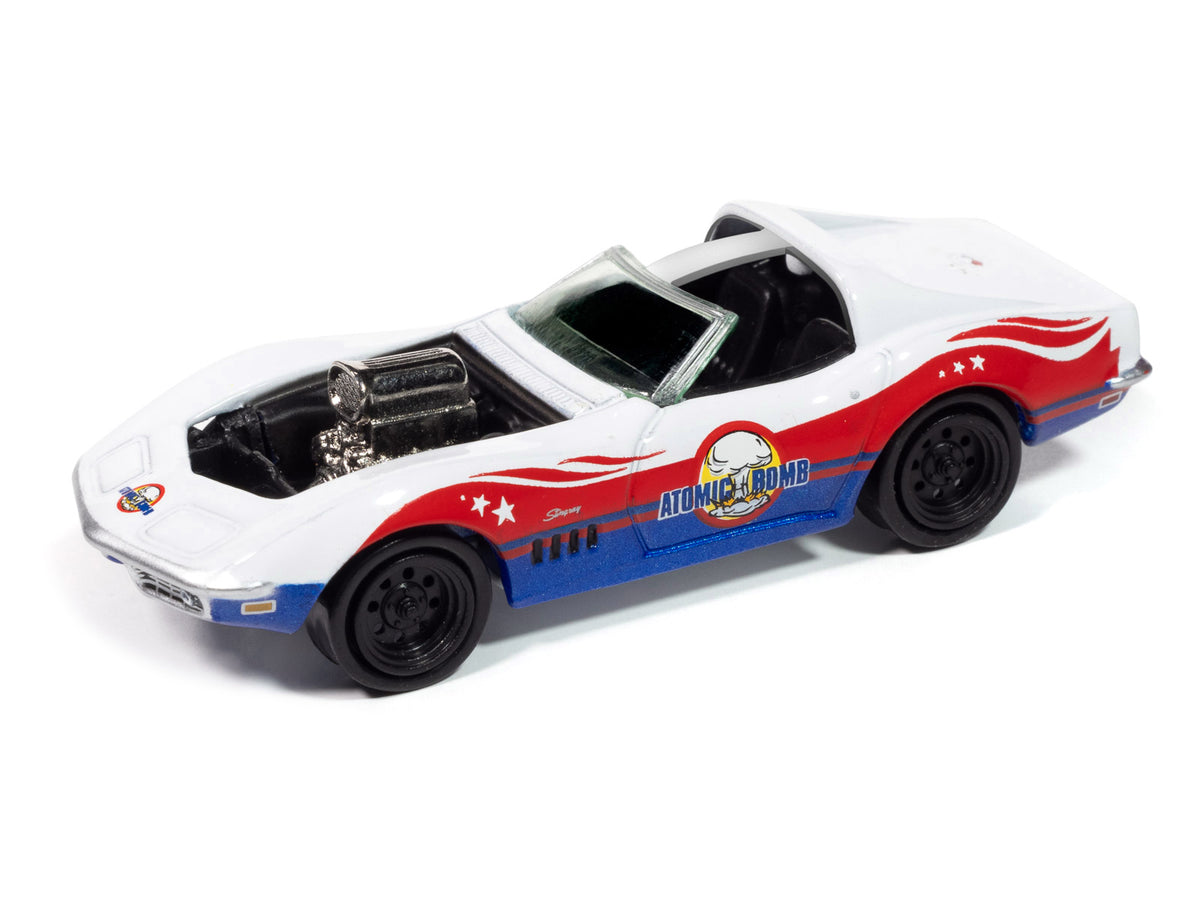 1969 Chevrolet Corvette "Atomic Bomb" White with Red and Blue Graphics "Stuntman Mike's Ride Along Racing" "Pop Culture" 2025 Release 1 1/64 Diecast Model Car by Johnny Lightning - image 2