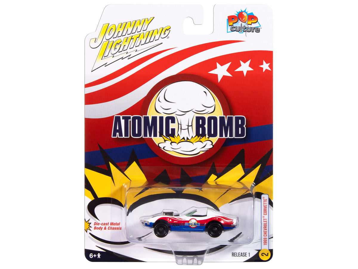 1969 Chevrolet Corvette "Atomic Bomb" White with Red and Blue Graphics "Stuntman Mike's Ride Along Racing" "Pop Culture" 2025 Release 1 1/64 Diecast Model Car by Johnny Lightning - image 3