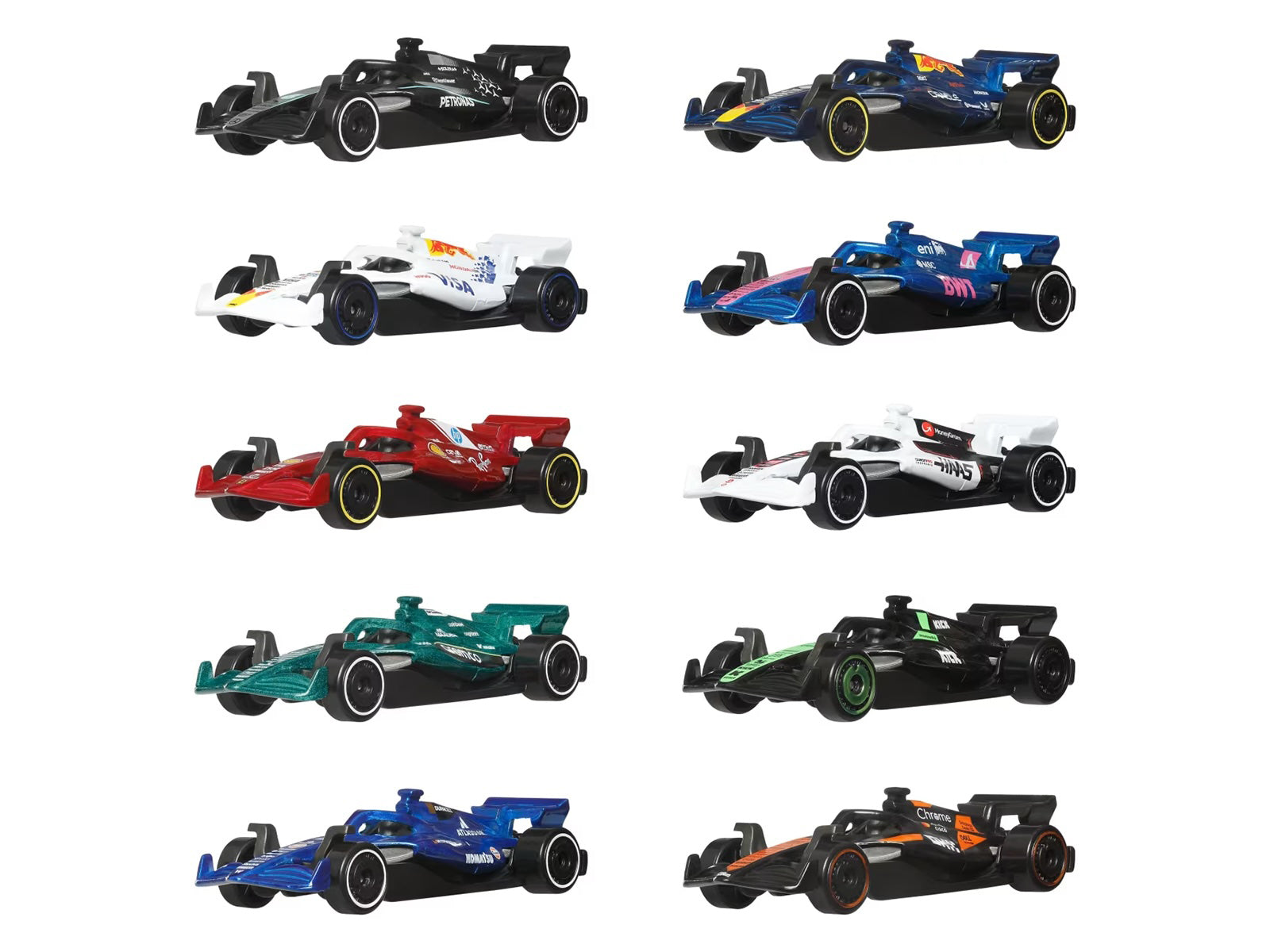2025 Formula 1 World Championship 10 piece Set Diecast Model Cars by Hot Wheels