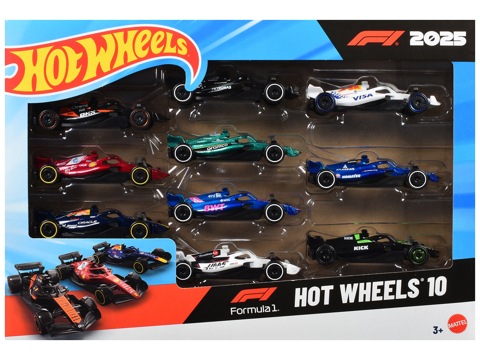 2025 Formula 1 World Championship 10 piece Set Diecast Model Cars by Hot Wheels
