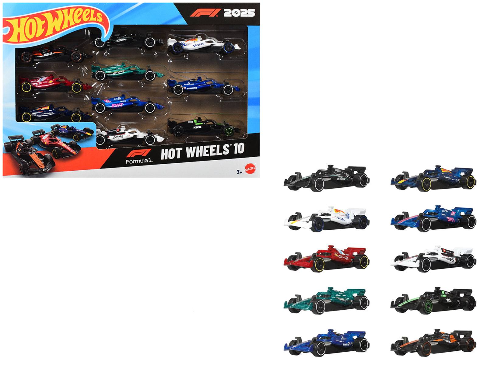 2025 Formula 1 World Championship 10 piece Set Diecast Model Cars by Hot Wheels