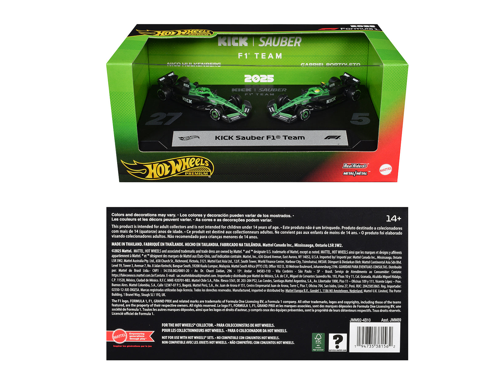 "Kick Sauber F1 Team" Formula One F1 World Championship (2025) 2 Piece Set Diecast Model Cars by Hot Wheels