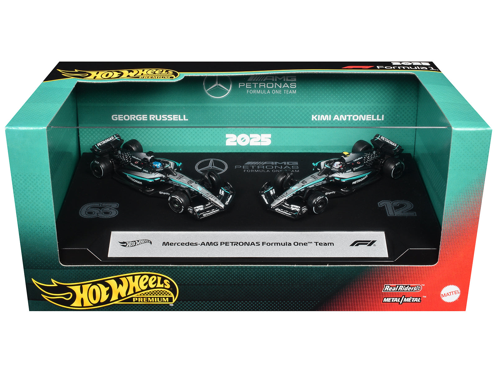 "Mercedes-AMG Petronas Formula One Team" Formula One F1 World Championship (2025) 2 Piece Set Diecast Model Cars by Hot Wheels