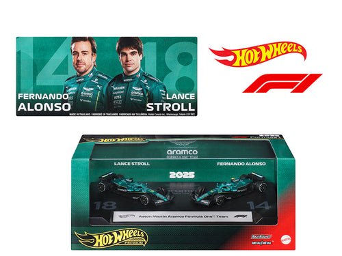 "Aston Martin Aramco Formula One Team" Formula One F1 World Championship (2025) 2 Piece Set Diecast Model Cars by Hot Wheels