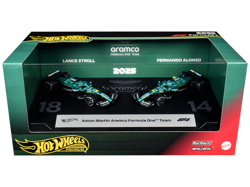 "Aston Martin Aramco Formula One Team" Formula One F1 World Championship (2025) 2 Piece Set Diecast Model Cars by Hot Wheels