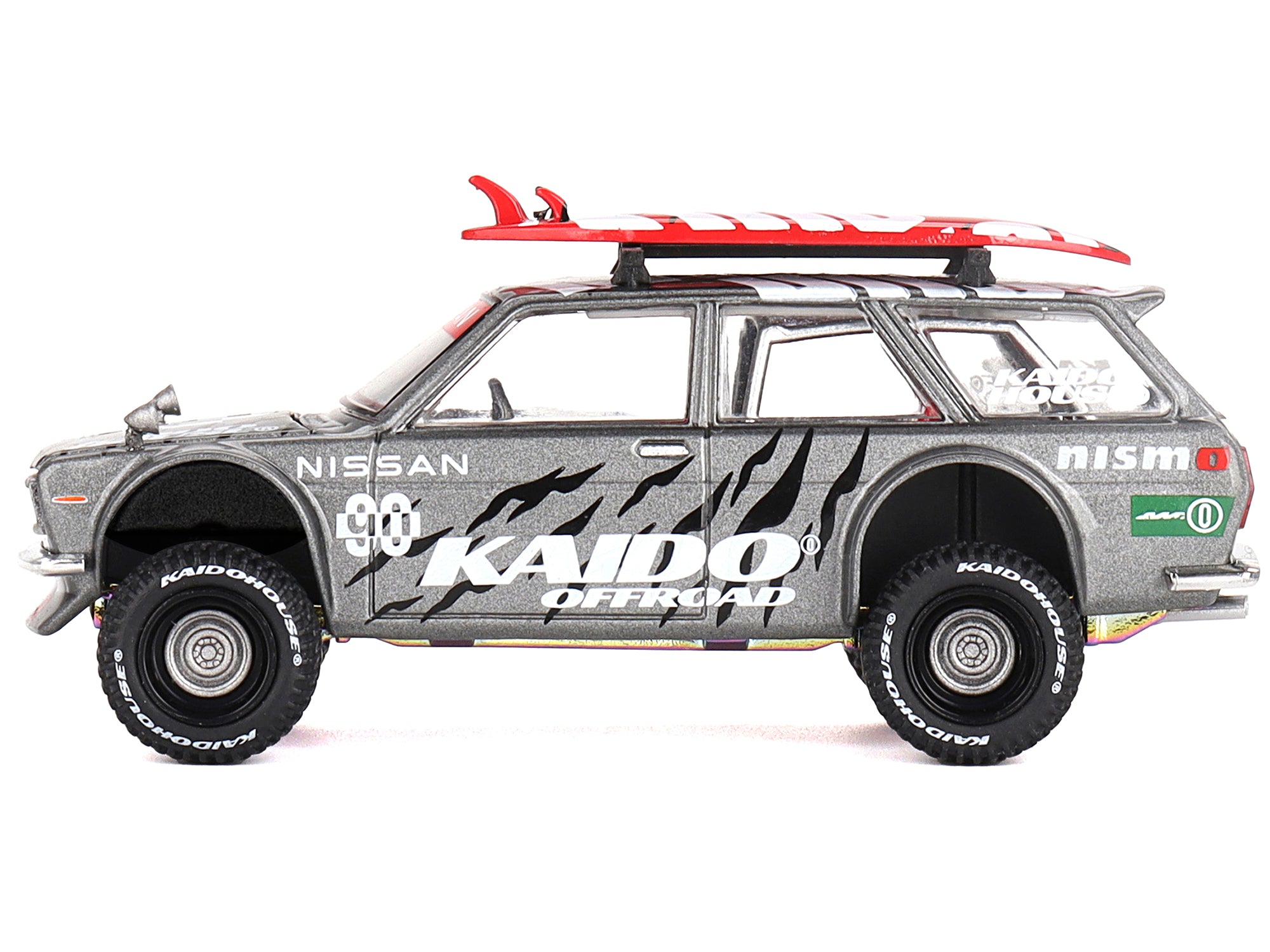 Datsun Kaido 510 Wagon 4x4 RHD (Right Hand Drive) "Kaido Offroad V1" Gray Metallic with Red Interior and Surfboards on Roof (Designed by Jun Imai) "Kaido House" Special 1/64 Diecast Model Car by Mini GT - image 3
