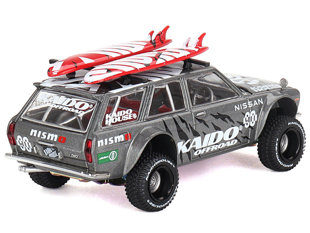Datsun Kaido 510 Wagon 4x4 RHD (Right Hand Drive) "Kaido Offroad V1" Gray Metallic with Red Interior and Surfboards on Roof (Designed by Jun Imai) "Kaido House" Special 1/64 Diecast Model Car by Mini GT - image 4
