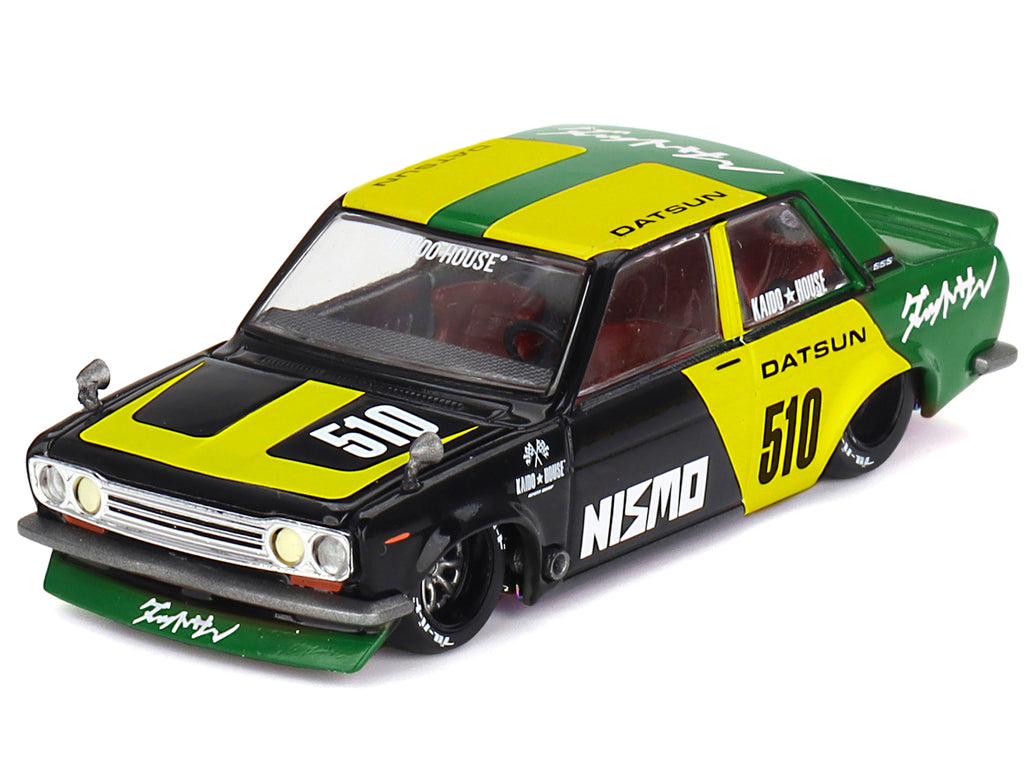 Datsun Street 510 "Racing V2" Black and Green with Yellow Accents (Designed by Jun Imai) "Kaido House" Special 1/64 Diecast Model Car by Mini GT - image 5