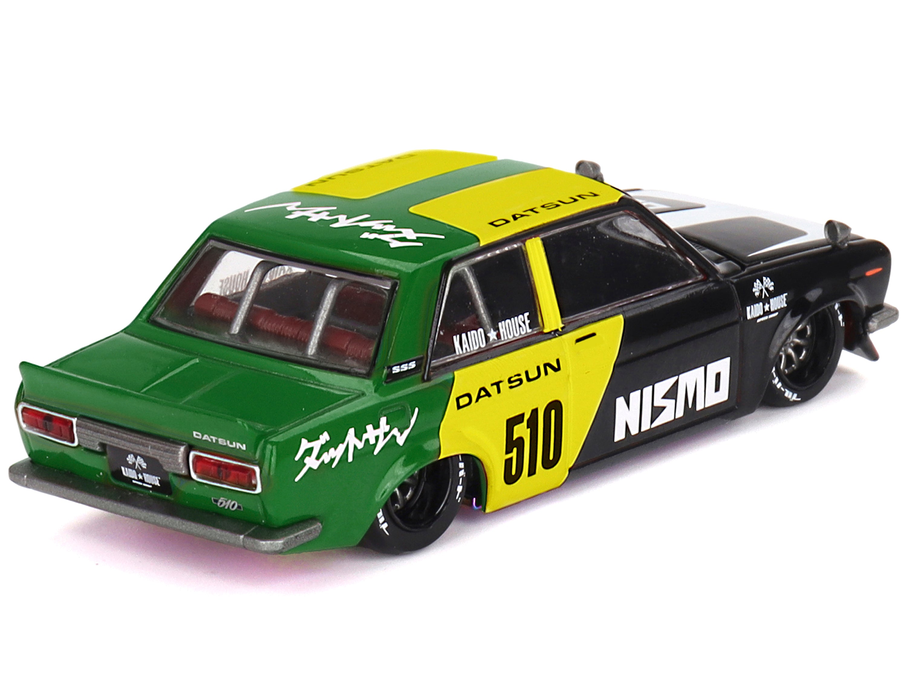 Datsun Street 510 "Racing V2" Black and Green with Yellow Accents (Designed by Jun Imai) "Kaido House" Special 1/64 Diecast Model Car by Mini GT - image 3
