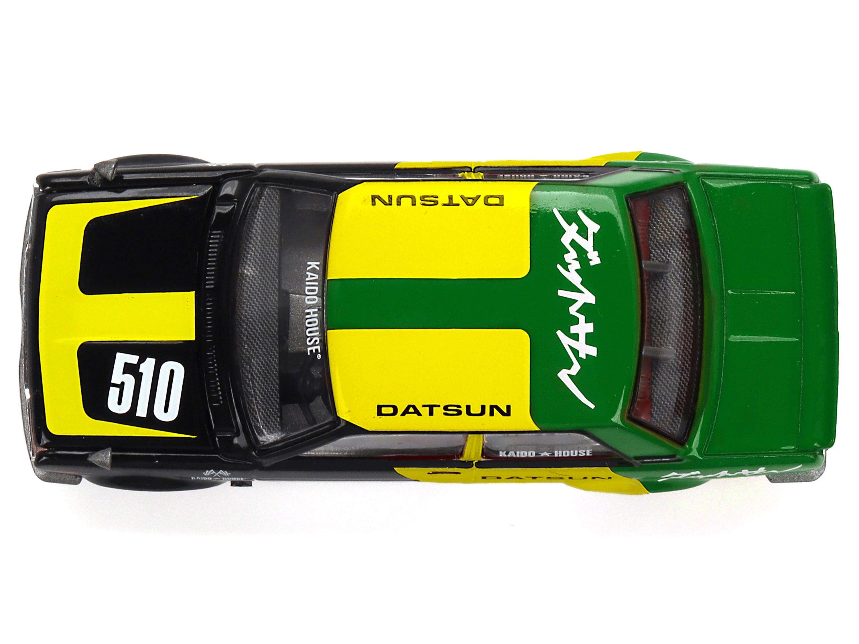 Datsun Street 510 "Racing V2" Black and Green with Yellow Accents (Designed by Jun Imai) "Kaido House" Special 1/64 Diecast Model Car by Mini GT - image 4