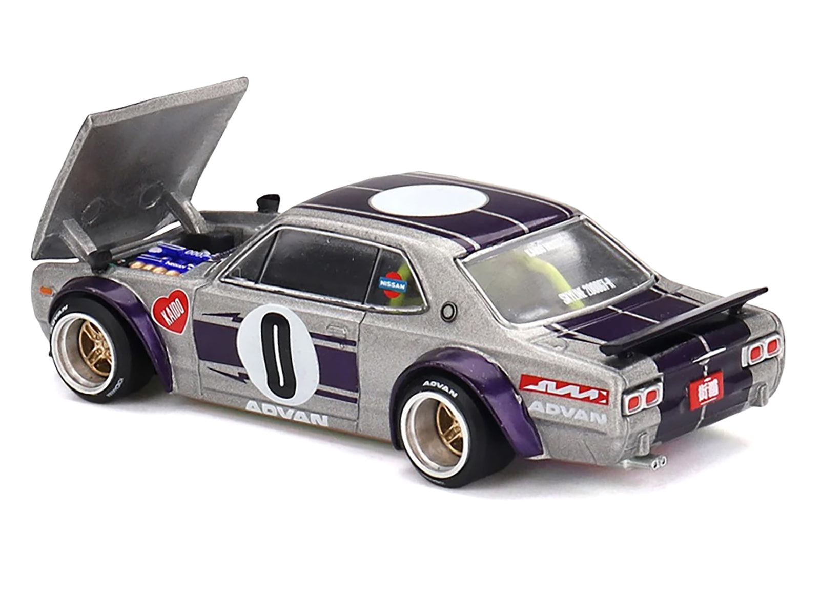 Nissan Skyline 2000GT-R (KPGC10) "Kaido Works V1" RHD (Right Hand Drive) #0 Silver Metallic with Purple Stripes (Designed by Jun Imai) "Kaido House" Special 1/64 Diecast Model Car by Mini GT - image 5