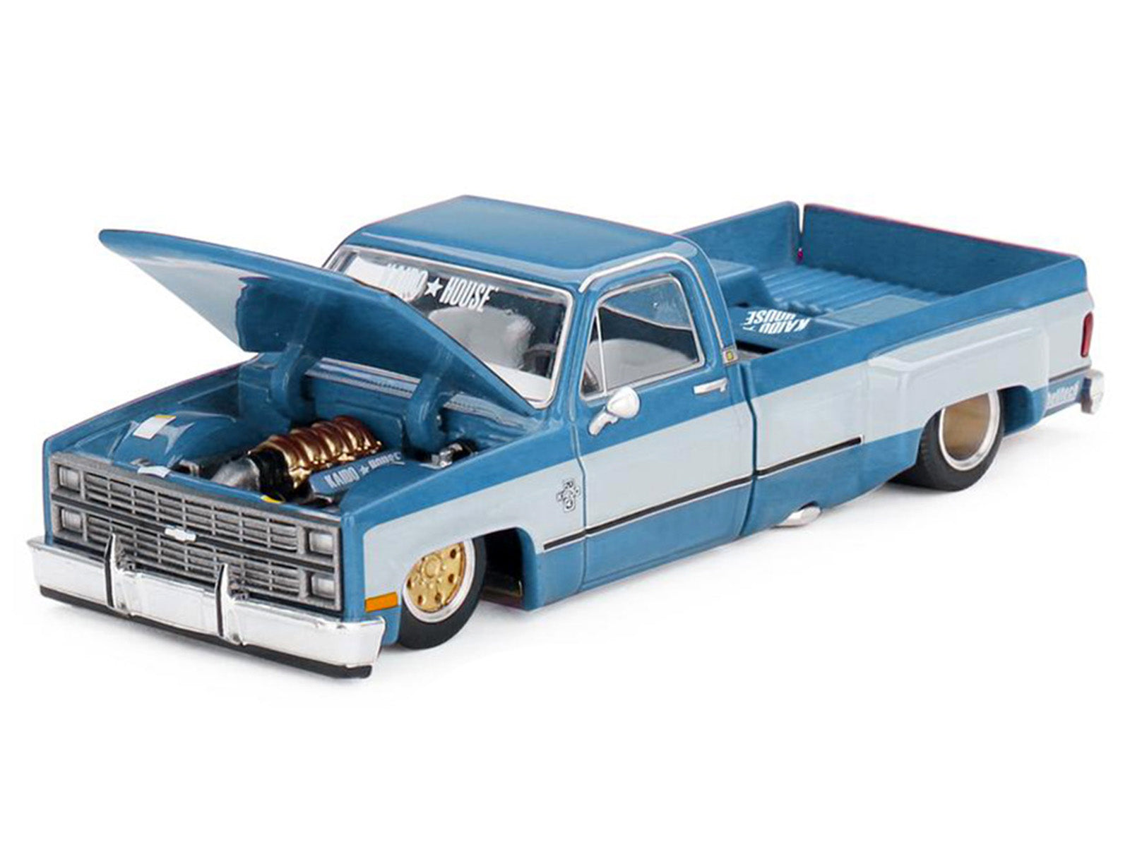 Chevrolet Silverado Dually Pickup Truck "Vintage Spec V1" Light Blue Metallic with White Sides and Interior (Designed by Jun Imai) "Kaido House" Special 1/64 Diecast Model Car by Mini GT - image 2