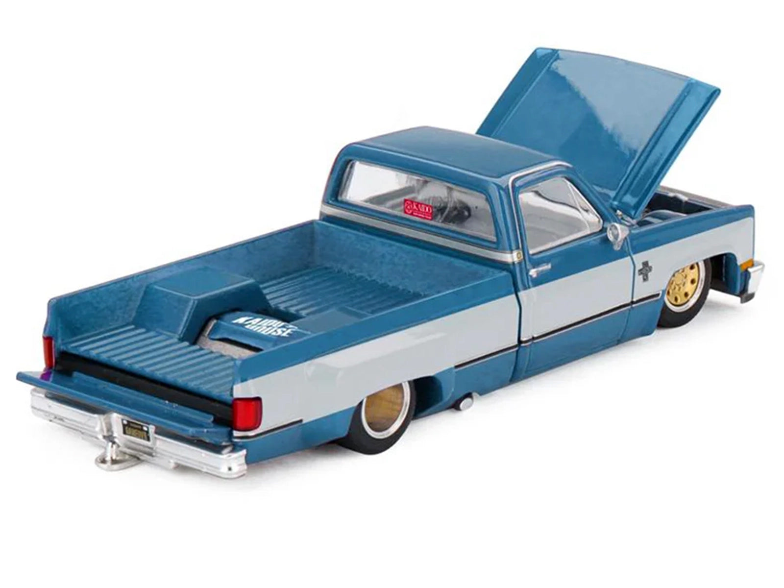Chevrolet Silverado Dually Pickup Truck "Vintage Spec V1" Light Blue Metallic with White Sides and Interior (Designed by Jun Imai) "Kaido House" Special 1/64 Diecast Model Car by Mini GT - image 4
