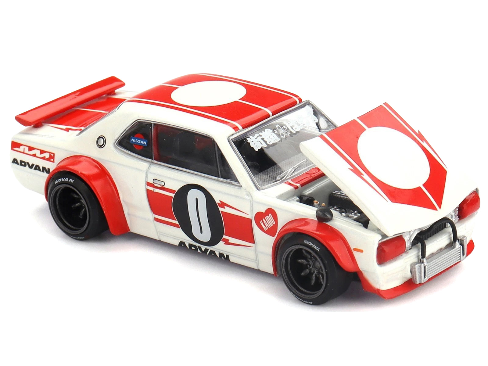Nissan Skyline 2000GT-R (KPGC10) "Kaido Works V2" RHD (Right Hand Drive) White with Red Stripes (Designed by Jun Imai) "Kaido House" Special 1/64 Diecast Model Car by Mini GT - image 2