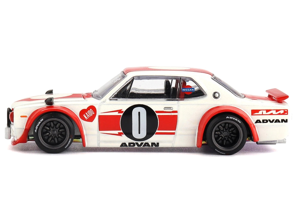 Nissan Skyline 2000GT-R (KPGC10) "Kaido Works V2" RHD (Right Hand Drive) White with Red Stripes (Designed by Jun Imai) "Kaido House" Special 1/64 Diecast Model Car by Mini GT - image 3