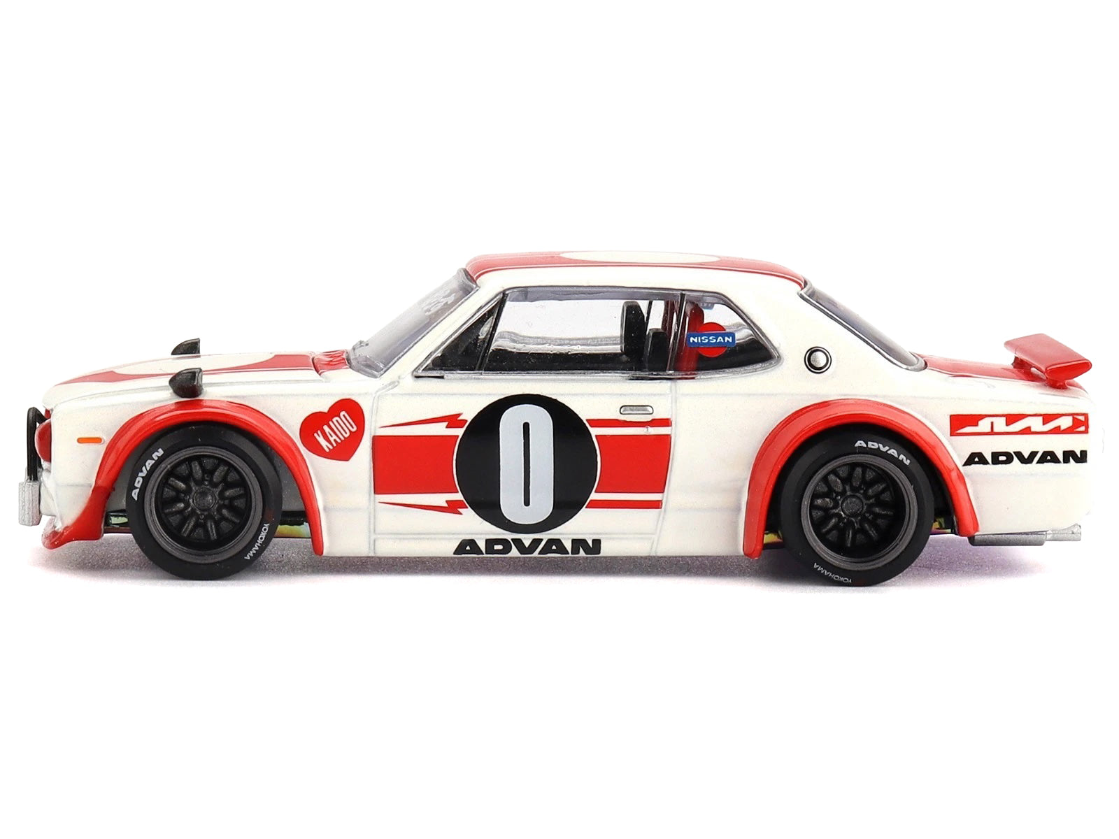Nissan Skyline 2000GT-R (KPGC10) "Kaido Works V2" RHD (Right Hand Drive) White with Red Stripes (Designed by Jun Imai) "Kaido House" Special 1/64 Diecast Model Car by Mini GT - image 3