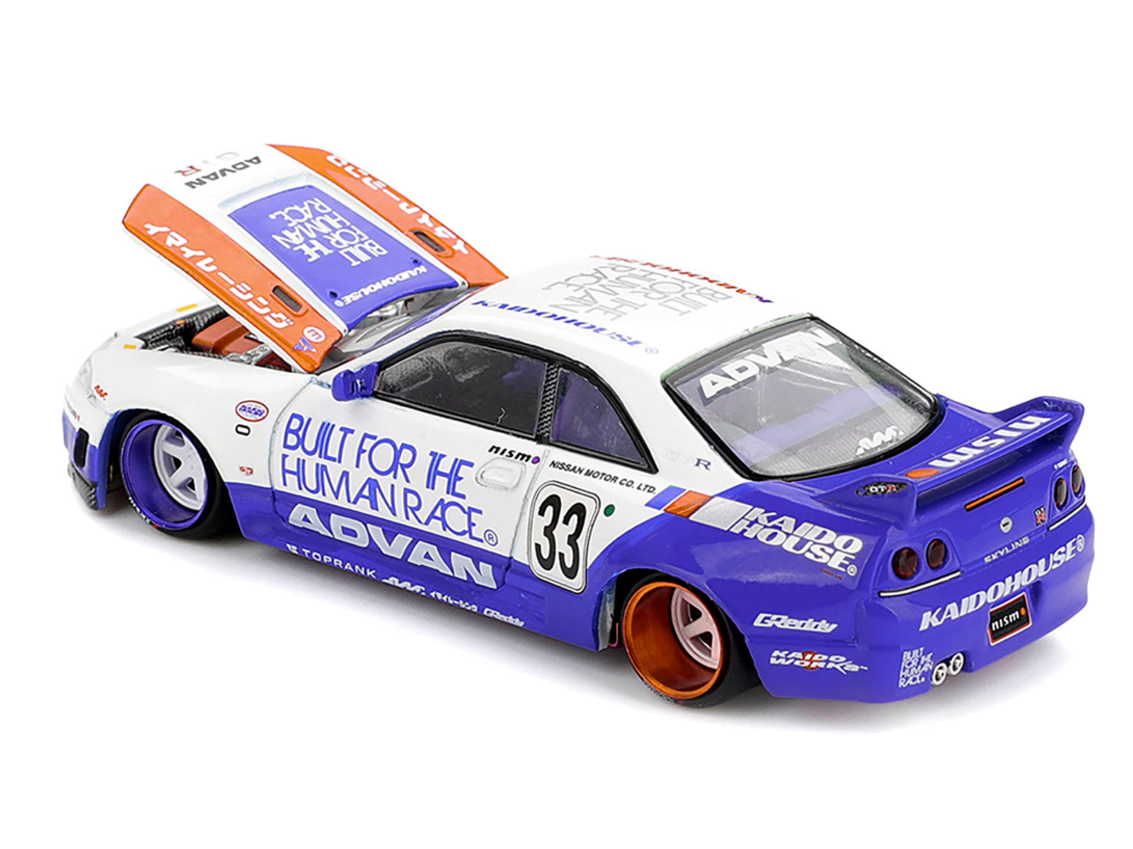 Nissan Skyline GT-R (R33) RHD (Right Hand Drive) #33 "BFTHR V1" Blue and White with Graphics (Designed by Jun Imai) "Kaido House" Special 1/64 Diecast Model Car by Mini GT - image 4