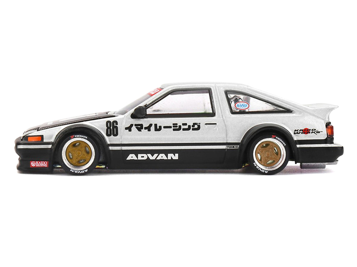 Toyota AE86 Sprinter Trueno RHD (Right Hand Drive) #86 "Kaido Street V2" Silver Metallic and Black with Carbon Hood and Graphics (Designed by Jun Imai) "Kaido House" 1/64 Die Cast Model Car by Mini GT - image 2