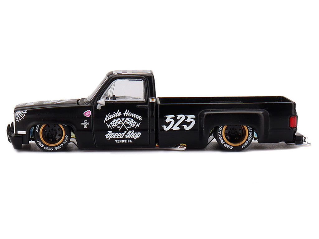 Chevrolet Silverado Dually Pickup Truck "Hot Rod V1" Matt Black with Checkered Top and Graphics (Designed by Jun Imai) "Kaido House" Special 1/64 Diecast Model Car by Mini GT