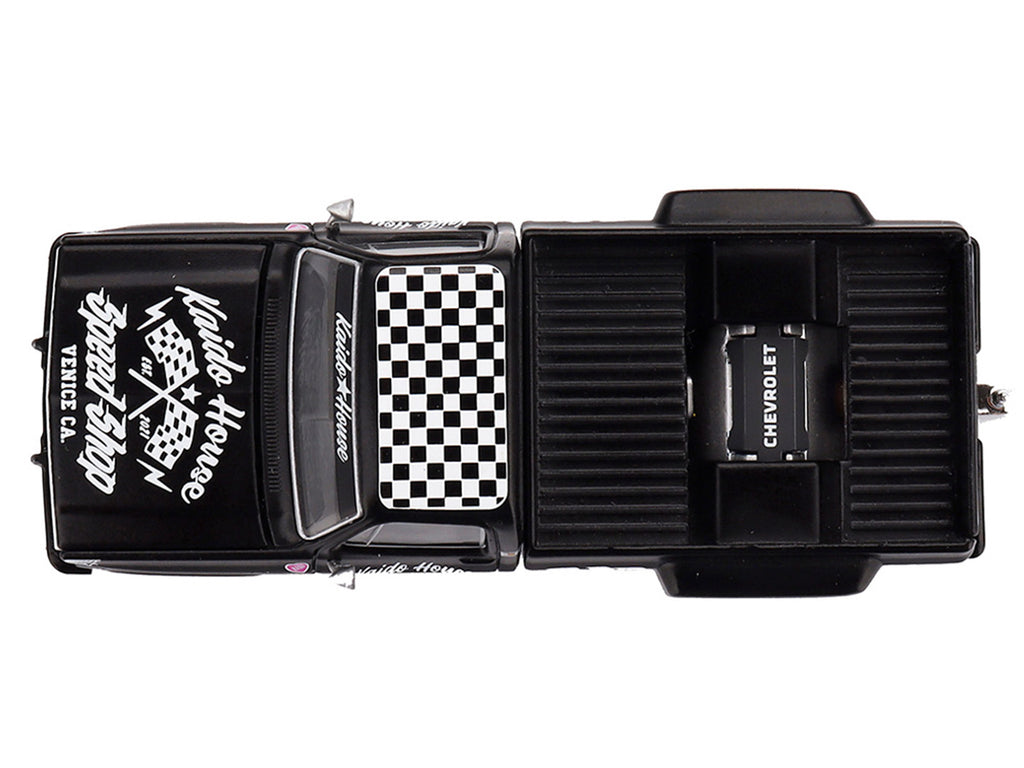 Chevrolet Silverado Dually Pickup Truck "Hot Rod V1" Matt Black with Checkered Top and Graphics (Designed by Jun Imai) "Kaido House" Special 1/64 Diecast Model Car by Mini GT