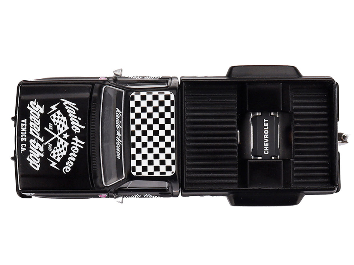 Chevrolet Silverado Dually Pickup Truck "Hot Rod V1" Matt Black with Checkered Top and Graphics (Designed by Jun Imai) "Kaido House" Special 1/64 Diecast Model Car by Mini GT