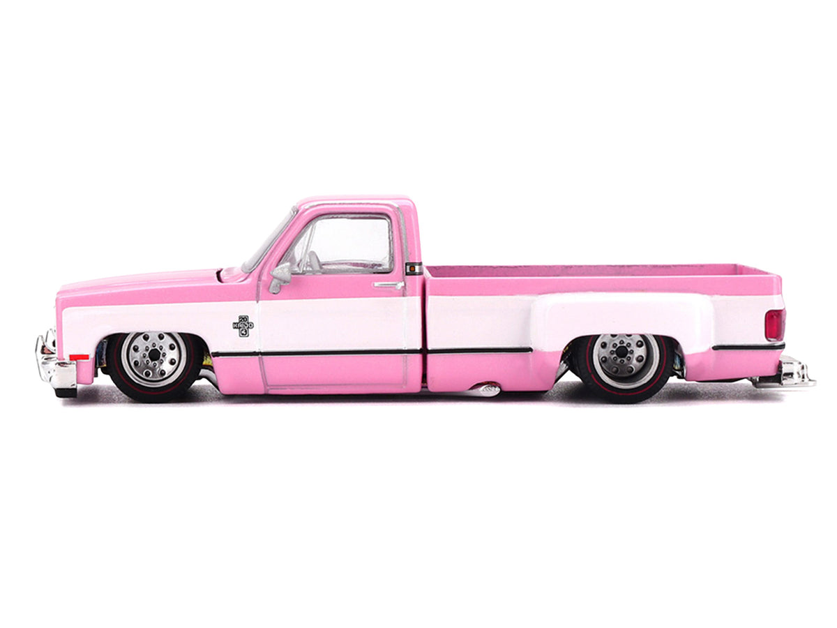 Chevrolet Silverado Dually Pickup Truck "Vintage Spec V2" Pink with White Sides (Designed by Jun Imai) "Kaido House" Special 1/64 Diecast Model Car by Mini GT - image 3